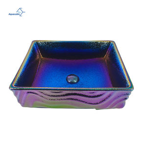 تزجيج معدني مستوحى من البراكين مع خطوط نارية مستطيلة حوض سيراميك - Product Image 1