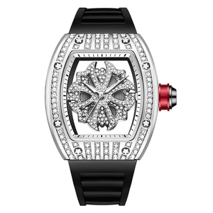 Fashion Men's Waterproof Tonneau <b>Watch</b> Silicone Strap Hollow Out Quartz <b>Watch</b> Diamonds Skeleton <b>Watches</b> for Men - Product Image 1