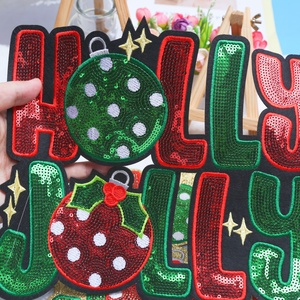 Navidad 2 <span class=keywords><strong>Holly</strong></span> Jolly inglés moda Hobby deseo decoración pegatinas bordado de lentejuelas para bolsos suéteres ropa parches - Product Image 3