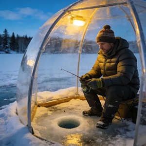 Tente à bulles transparente en PVC de qualité supérieure pour la pêche sur glace, dôme à armature droite imperméable et coupe-vent 4 saisons, abri pour la pêche sur glace en hiver - Product Image 2