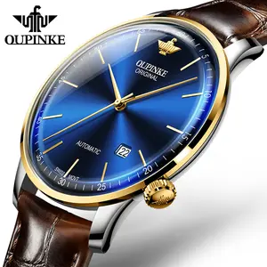 Oupinke 3269 Fashion Sports Genuine Leather Waterproof Quality Business Date Analog Automatic Mechanical men's Wristwatch