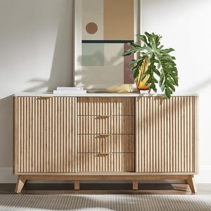 <span class=keywords><strong>Buffet</strong></span> moderne à 60 pouces avec portes coulissantes et 4 tiroirs, bar à café avec rangement, dessus en faux marbre pour salle à manger et salon - Product Image 3