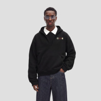 Sweat à capuche personnalisé brodé col en V, 360g, mélange de coton épais, épaules tombantes, coupe ample, streetwear minimaliste, vente en gros OEM