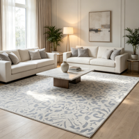 Tapis géométrique beige et gris, design jacquard, polypropylène antibactérien, hauteur de pile 9 mm, revêtement de sol pour salon et chambre à coucher