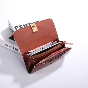 High Quality Fashion Retro Style Women's Long Leather Card Holder <b>Purse</b> Elegant Flat Buckle Clutch Wallets - Product Image 6