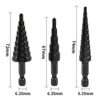Lot de 3 forets étagés à queue hexagonale, à cannelures droites, nitridés noirs, en acier rapide, modèle 4241, fabriqués en Chine