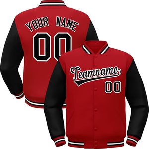 Custom Men's Varsity Jacket Personalized Letterman Baseball Bomber Stitched <b>Name</b> Number Logo Red Black Unisex Adult Autumn - Product Image 1