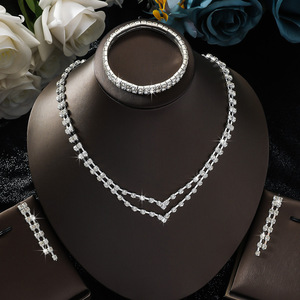 <span class=keywords><strong>Set</strong></span> perhiasan pernikahan romantis kalung & anting bertatahkan Dia berkilau untuk pengantin grosir perhiasan modis - Product Image 2