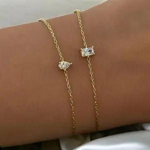 18K PVD Gold Plated Waterproof Stainless Steel Tear Drop Rectangle Zirconia Bracelet for Women Wholesale Jewelry