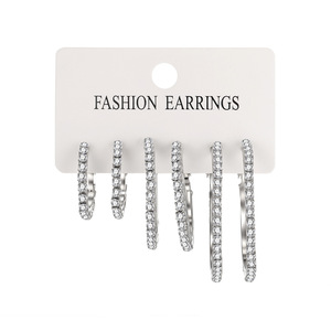 European and American fashion shiny <b>earrings</b> high sense creative simple rhinestone exaggerated large, medium and small ring - Product Image 5