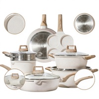 Juego de Utensilios de Cocina Antiadherentes de Granito de 12-21 Piezas con Aleación de Aluminio y Tapas de Vidrio, Compatible con Inducción y Gas para Cocinar en Casa