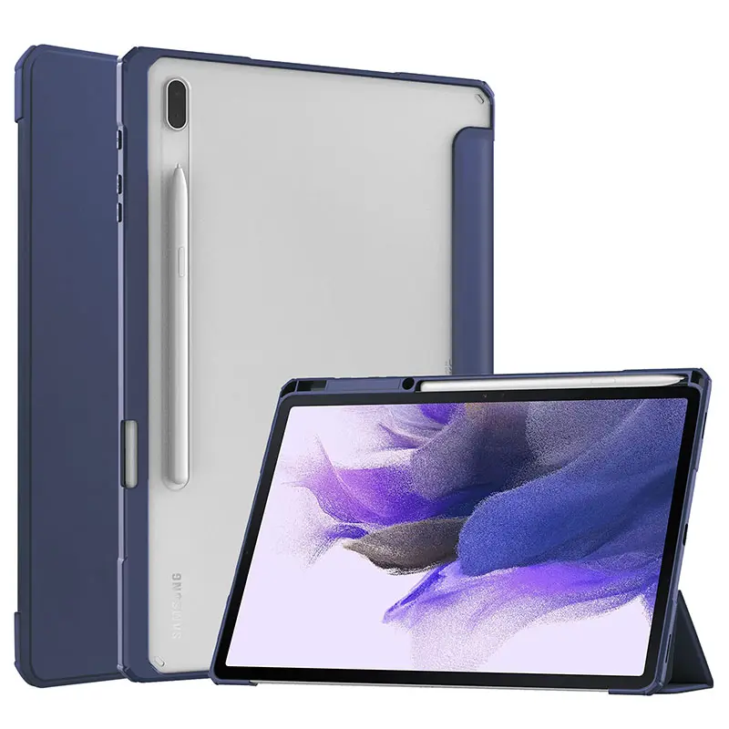 Luxury leather transparent clear back shockproof cover case for samsung galaxy tab s7 fe T736/tab S7 Plus T970