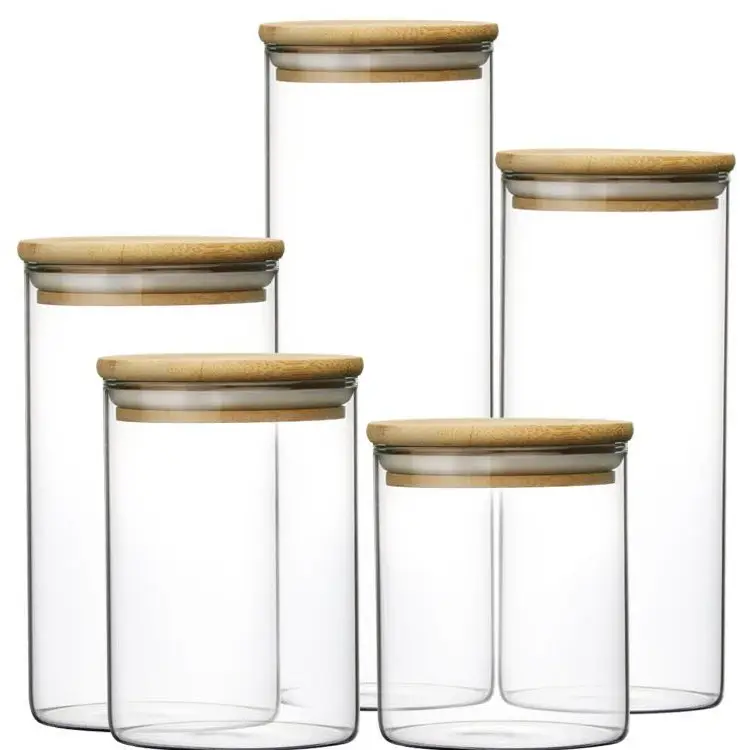 Multilayer food storage jar borosilicate glass canister with bamboo lid for storage