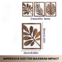 Décoration murale créative et écologique en feuilles de palmier en bois, style Art Déco, lot de 3 pièces, feuilles de plantes tropicales, plaque suspendue pour anniversaire