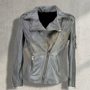 Chaqueta de Motociclista de Cuero de Oveja Acolchada Vintage para Mujer, Chaqueta de Cuero Auténtico Encerado y Lavado, Transpirable e Impermeable - Product Image 2