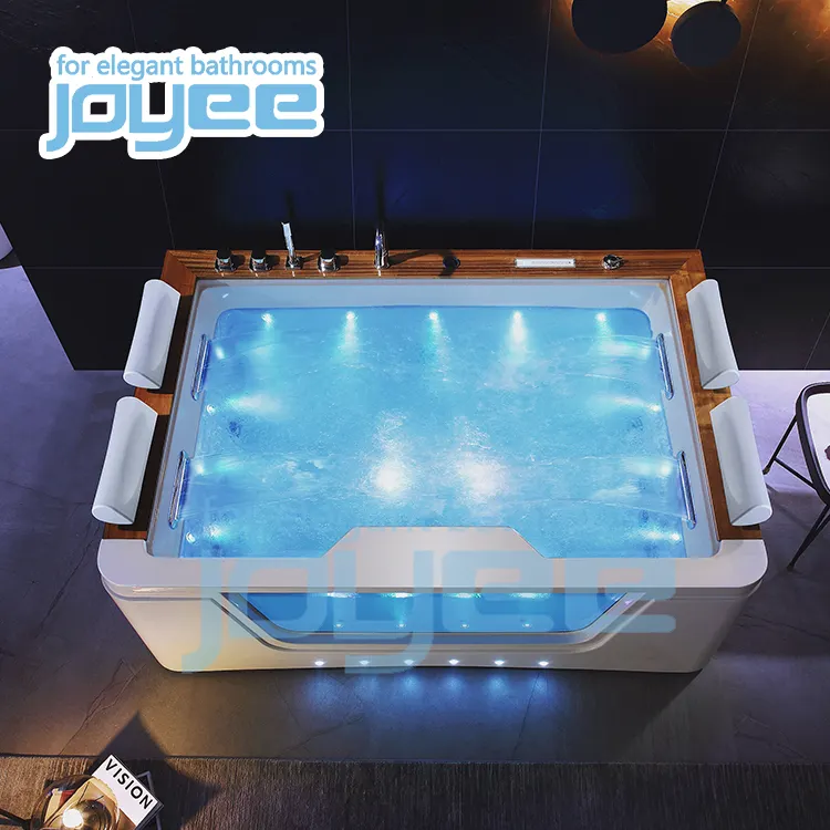 JOYEE-Grande baignoire en bois de teck de haute qualité, baignoire à remous, fenêtre en verre de salle de bain, massage pour 4 personnes, spa, sexe, massage intérieur
