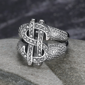 Nuovo Anello Unisex Hip-hop Transfrontaliero, Design Trendy Europeo e Americano, Placcato in Oro con Simbolo del Dollaro Esagerato e Completamente Tempestato di Diamanti - Product Image 3
