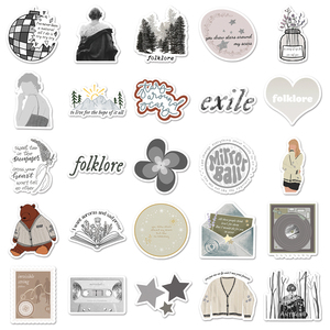 50 Uds. Pegatinas promocionales de fábrica para funda de teléfono, tonos blancos y negros, todos los álbumes de <span class=keywords><strong>Taylor</strong></span> cortados (folclore), pegatinas - Product Image 4