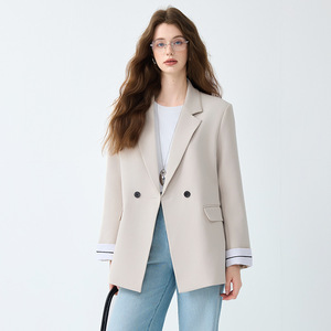 Women's Brown Blazer Loose Fit Solid Color Polyester Worsted Casual Professional Spring Autumn Style - Product Image 2