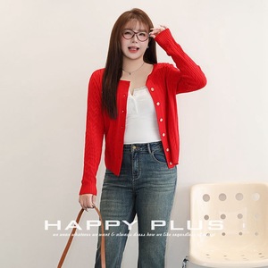เสื้อคาร์ดิแกนไหมพรมถักลายสีแดงสำหรับผู้หญิง รุ่น N9162 ปักลายสไตล์วินเทจ แขนยาว ความหนาปานกลาง สีพื้น - Product Image 2
