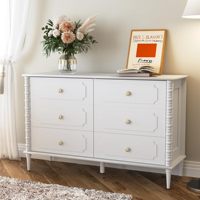 Commode blanche à 6 tiroirs pour chambre à coucher, commode de 47 pouces de large avec pieds tournés et poignées en céramique, commode double