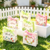 Boîte cadeau en papier florale avec ruban, petite boîte à dragées pour mariage ou fête, 11,5x4,5x10cm