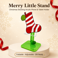 Chaussette de Noël mignonne rouge et verte en acrylique, pliable, écologique, en boîte en papier, commande en gros, impression personnalisée OEM pour téléphone portable