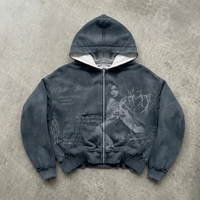 Sweat à capuche zippé personnalisé pour homme, coupe carrée courte, 420 GSM, délavé à l'acide, effet vieilli, impression DTG, épaules tombantes, fermeture éclair bidirectionnelle, OEM ODM, marque privée, usine
