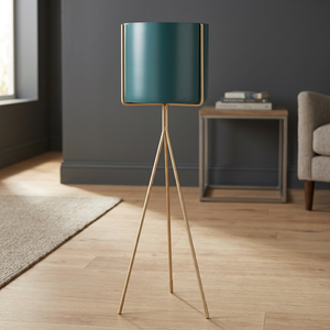 Turquoise & gold plant <b>stand</b>. Turquoise plant <b>pot</b> with gold <b>stand</b> plant <b>pot</b> - Product Image 3