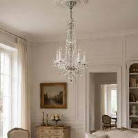 Lustre en cristal à 4 bras en métal argenté, 110V 220V, forme de bougie, luminaire d'intérieur