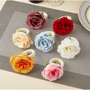 Anneaux de serviette perle Rustique Rose Anneaux de serviette Fleur Porte-serviettes pour la fête des mères, <span class=keywords><strong>mariage</strong></span>, dîners, fêtes Décoration de table - Product Image 5