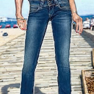 Jean droit taille mi-haute pour femme, en denim lavable, coupe classique, bleu délavé, pour usage quotidien décontracté, été, tissé simple - Product Image 4