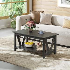 WLIVE Modern Foldable Birch <strong>Coffee</strong> <strong>Table</strong> 100cm 2-Tier Open <strong>Storage</strong> M-Shaped Reinforcement for Small <strong>UK</strong> Living Spaces Charcoal - Product Image 2