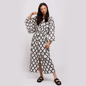 Material de algodón nuevo cárdigan estampado playa vacaciones Bikini blusa mujer Bikini traje de baño cubrir estampado Kaftan Beach Resort - Product Image 5