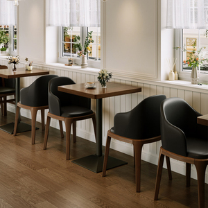 Banc mural en forme de <span class=keywords><strong>L</strong></span> en PU moderne avec table en bois et structure en fer pour restaurants, cafés et boulangeries commerciaux - Product Image 6