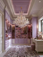 Dressing romantique violet violette, armoire de luxe en verre, dressing modulaire pour chambre à coucher, système de rangement intégré avec éclairage LED