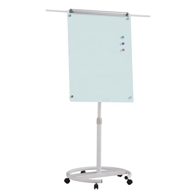 Pizarra blanca magnética de vidrio templado, tablero de escritura móvil, borrado en seco, para oficina y reuniones, con soporte