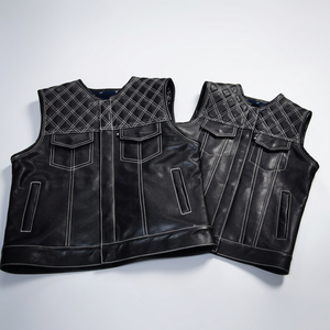 <b>Men</b> Genuine Leather Sleeveless <b>Biker</b> Vest Black Quilted Motorcycle Riding <b>Jacket</b> All Seasons Style Fashion Motorbike Garment - Product Image 3
