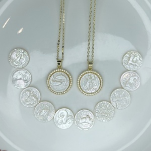 Nueva llegada 12 signos del zodiaco Concha blanca tallada 15mm camafeo madre de perla horóscopo constelaciones para ajuste de joyería DIY - Product Image 3