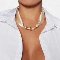 Collier écharpe avec breloque pour femme, collier bandana vintage marron, pendentif cœur épais plaqué or 14 carats