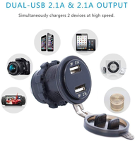 Chargeur USB double 4,2A étanche pour voiture, bateau, moto, avec voltmètre et voyant LED, pour véhicules 12-24V