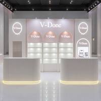 Konter Display Toko Kosmetik Custom dengan Lampu LED, Perlengkapan Toko Ritel Parfum dan Skincare, Meja Resepsionis