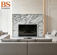 Contour de cheminée en marbre Calacatta Viola naturel Bvlgari, style moderne et luxueux, pour salon de villa, sur mesure
