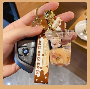 Porte-clés en acrylique en forme de tasse de thé au lait Boba avec <span class=keywords><strong>un</strong></span> ours mignon, clochette et sangle pour la décoration de sac - Product Image 6