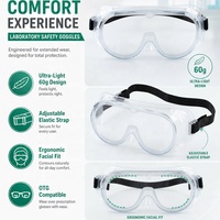 Nouvelles lunettes de sécurité anti-éclaboussures, anti-poussière et anti-buée avec sangle élastique réglable, lentille en PC résistante aux chocs pour utilisation en laboratoire