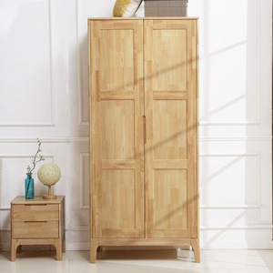 Armario Nórdico de Madera Maciza de Caucho, Dos Puertas Abatibles, Mueble de Dormitorio Independiente, Color Natural, Estilo Moderno - Product Image 1