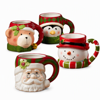 Ensemble de tasses à café de Noël en céramique 3D personnalisées, Père Noël et rennes, vente en gros de tasses à café de Noël
