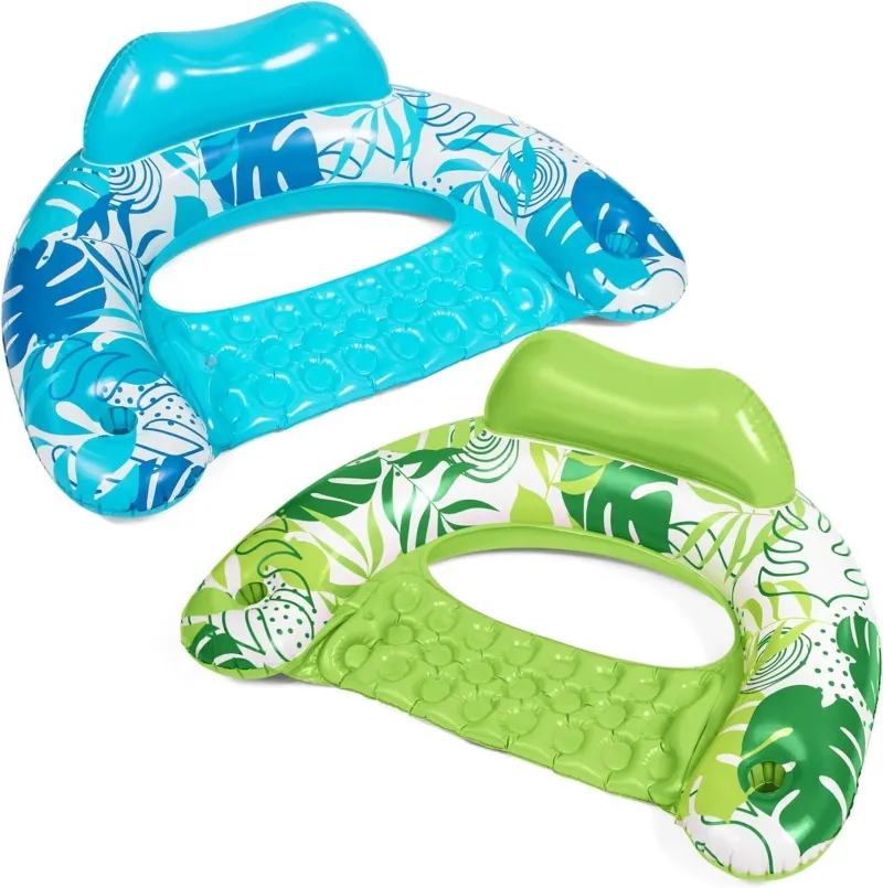 New Inflatable Pool Floats for Adults Swimming Relax, Blow up Pool Floating Chair, 2 Pack Pool Chairs with Cup Holders