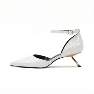 Femmes Croc en relief PU D'Orsay pompes bout pointu découpe latérale bride à la cheville or métal talon 5.5CM chaussures habillées en gros - Product Image 4