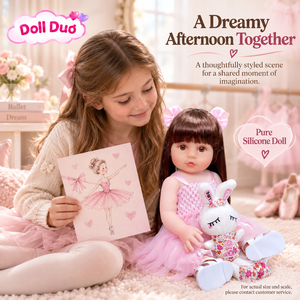 Muñeca Duo Personalizada de Silicona de Cuerpo Completo de 18 Pulgadas, Muñeca Reborn con Cabello Castaño y Tutú Rosa, Regalo de Navidad Personalizado para Niños - Product Image 2